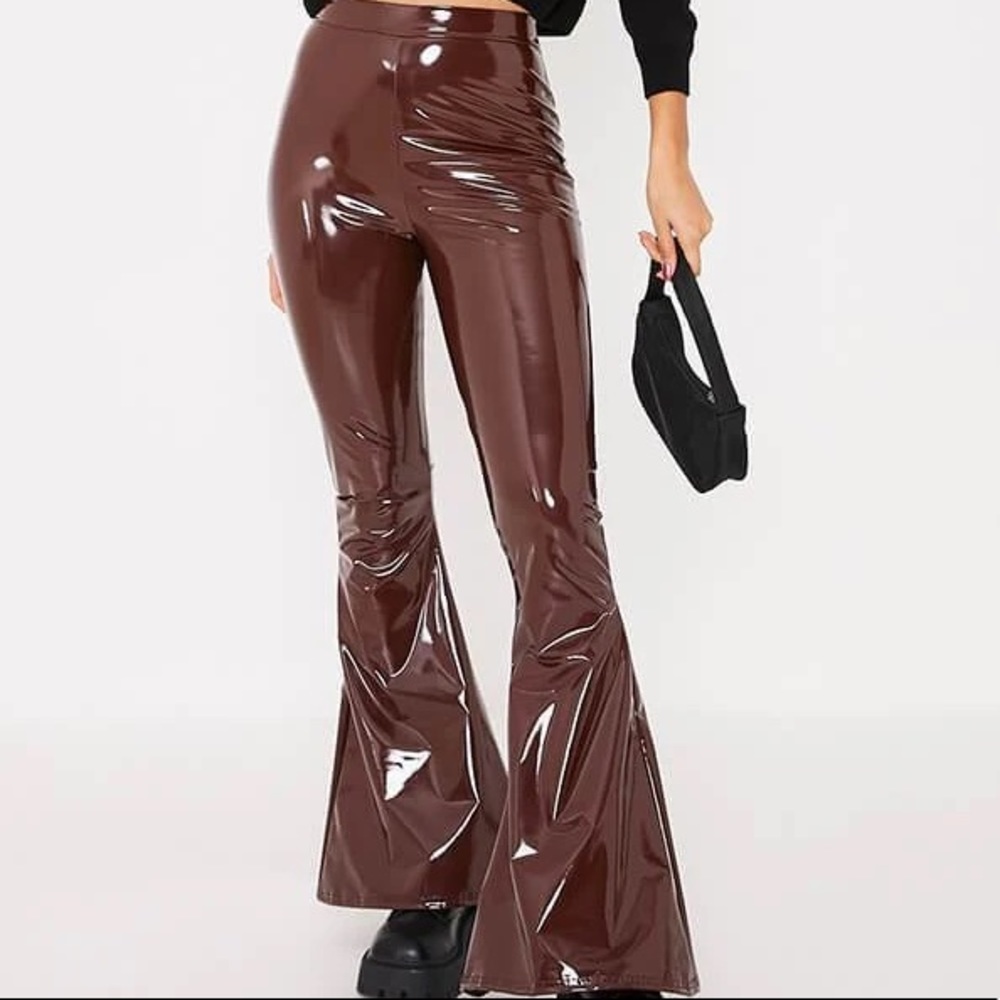 2000s pleather vinyl bell bottom flare pants